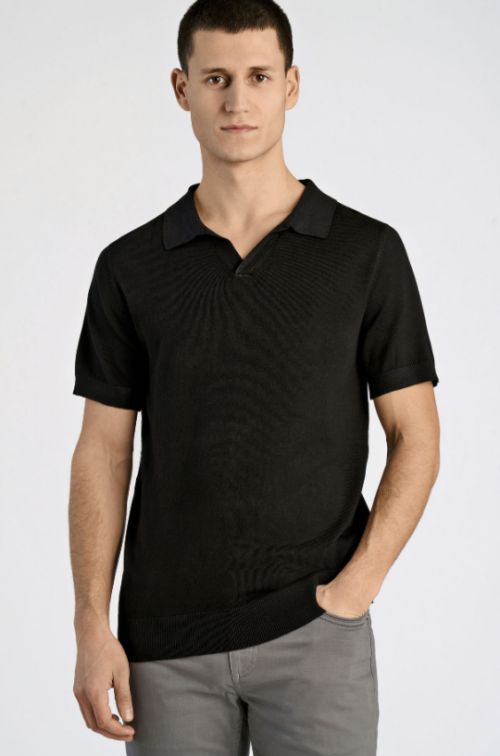 Ecovero S/S V-Neck Polo Black