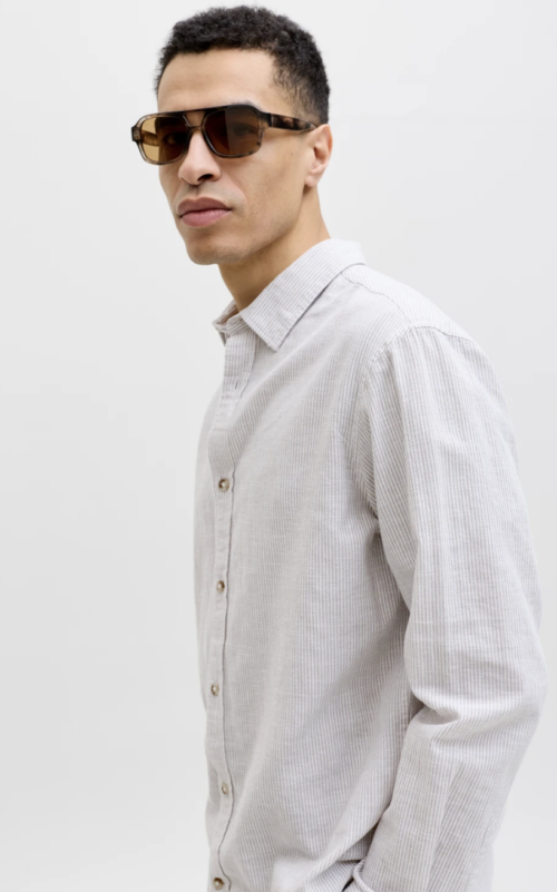 JJESUMMER LINEN BLEND SHIRT L/S SN - Crockery/Stripes