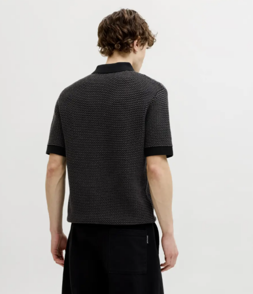 JPRBLUKINGSLEY KNIT POLO SS - Black/Twist