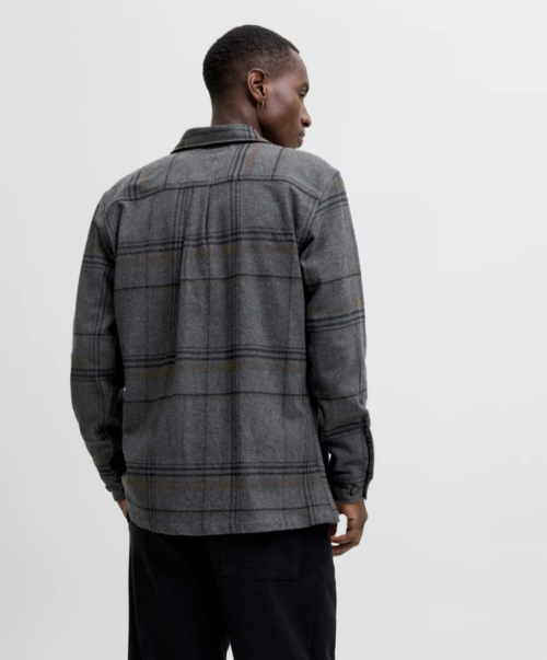 JPRRAYLE MELANGE CHECK L/S OVERSHIR - Dark Grey