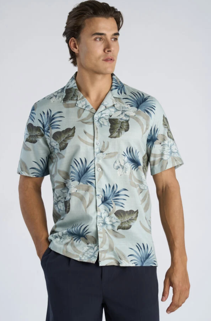 Floral Lyocell Blend Shirt Dusty Aqua