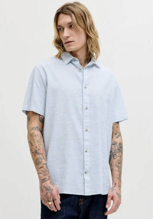 JJESUMMER LINEN BLEND SHIRT S/S SN - Celestial Blue
