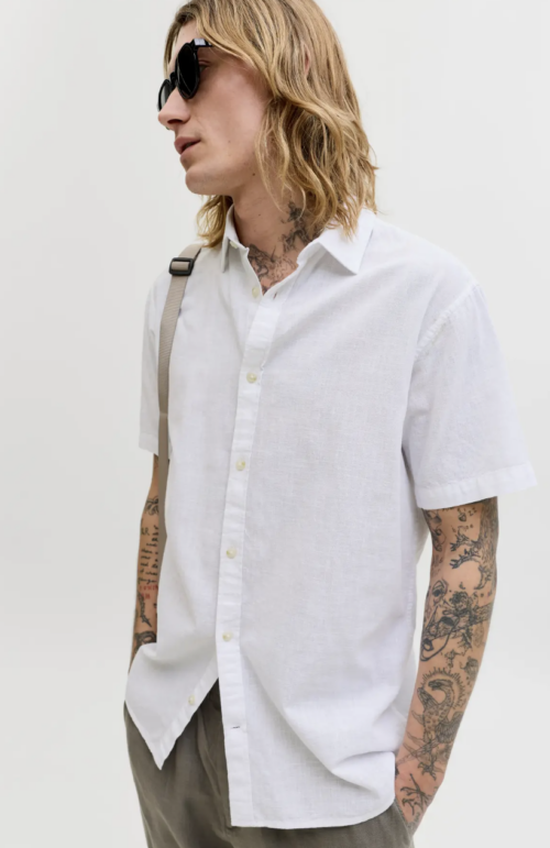 JJESUMMER LINEN BLEND SHIRT S/S SN White