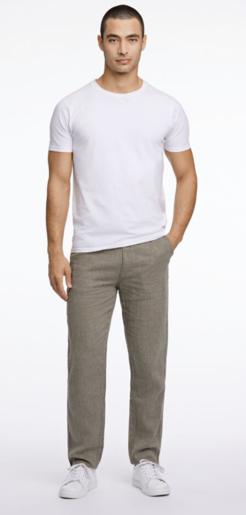 Linen Blend Herringbone Pants Army