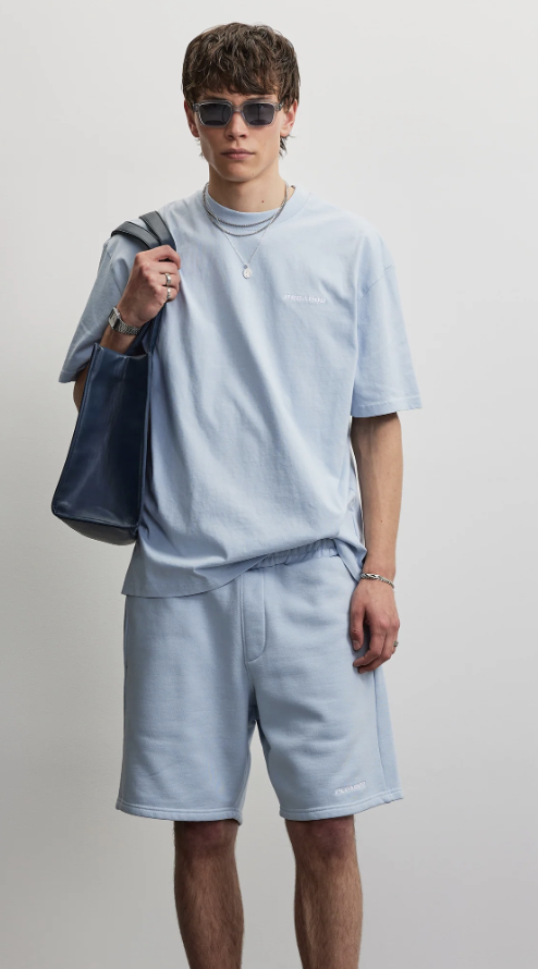 Logo Oversized Tee Washed Ocean Blue White