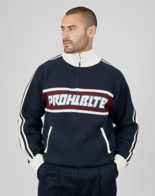 Letterman Knitted Quarter Zip | Navy