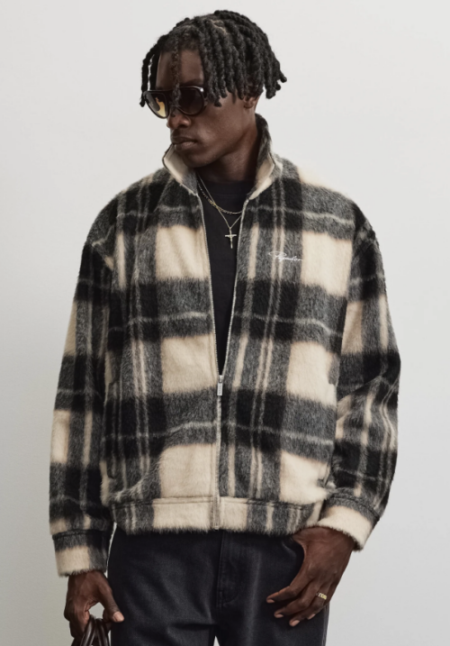 Teros Furry Flannel Overshirt Checked Cream