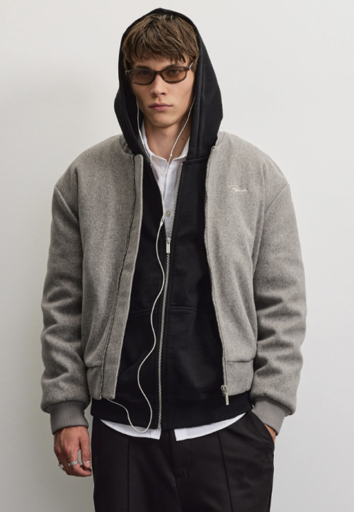 Legnano Wooloptic Bomber Jacket Rock Grey Melange