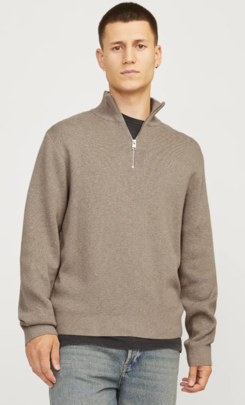 JPRMILANO STITCH KNIT HALF ZIP GREIGE MELANGE